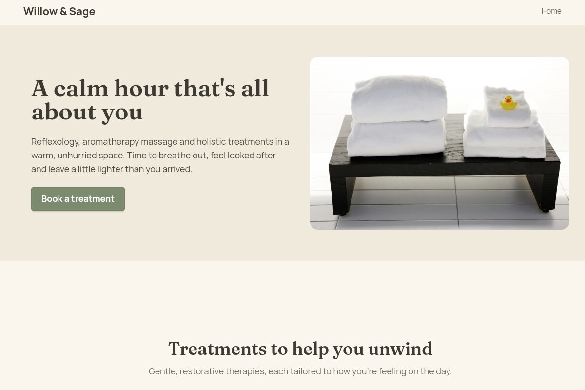Example wellness and holistic therapist website built with Margot