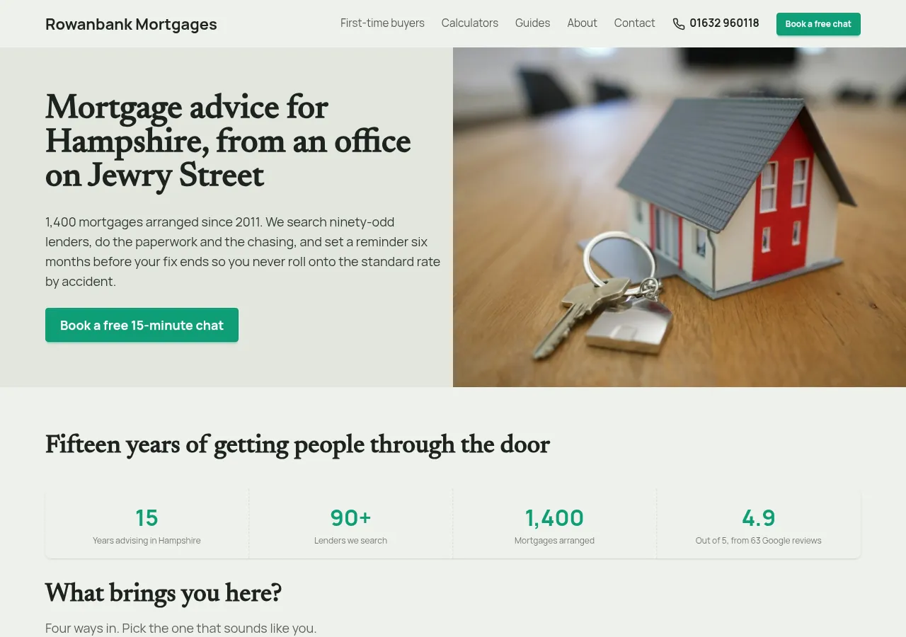 A demonstration Margot site for a mortgage broker - the top of the home page