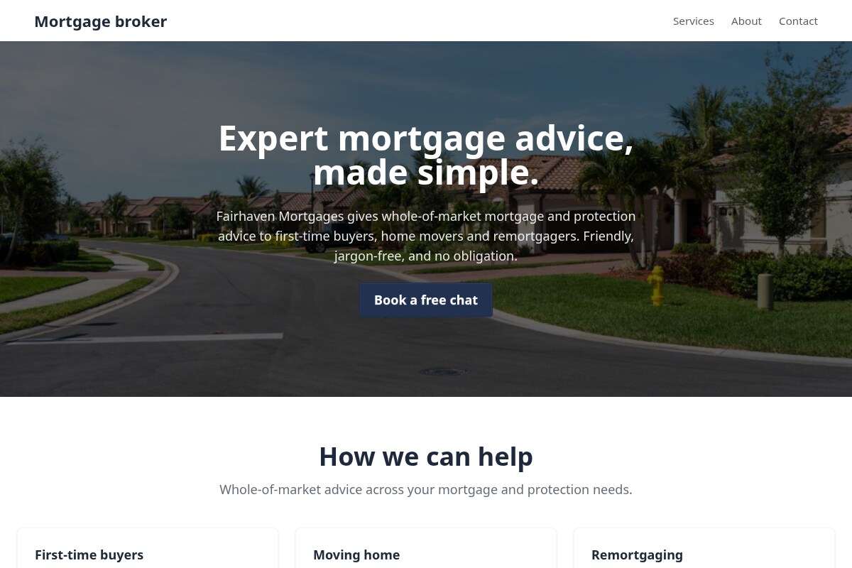 Example Margot website for a mortgage and protection broker