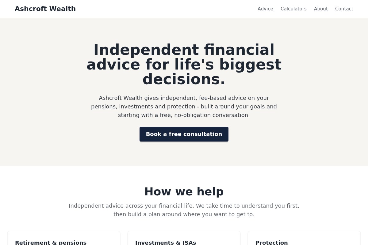 Example Margot website for an independent financial adviser