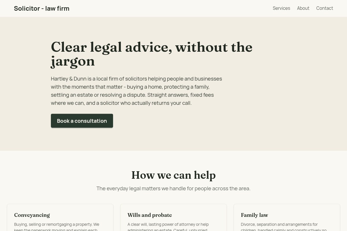 Example Margot website for a firm of solicitors