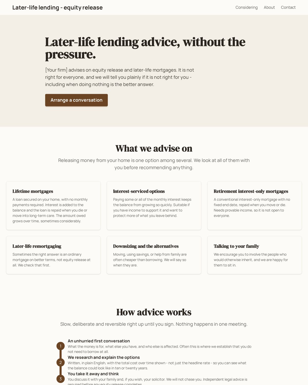 Later-life lending - equity release template